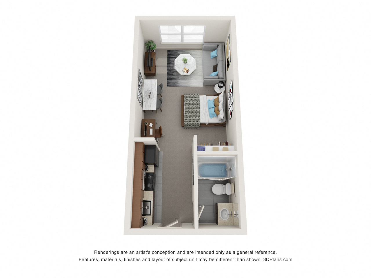 Floor plan for studio, 1 bath, 306 sqft